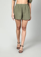 Gaiia Cropped Oversize Top And Skirt Set - Olive Green