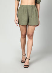 Gaiia Cropped Oversize Top And Skirt Set - Olive Green