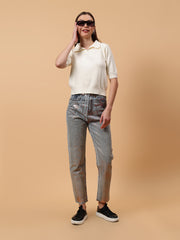 Gaiia Shimmer Tapered Fit Denim Jeans