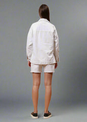 Gaiia Flower Embellished White Denim Jacket - White