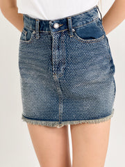 Gaiia Crystal-Embellished Denim Miniskirt