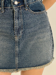 Gaiia Crystal-Embellished Denim Miniskirt
