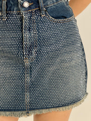 Gaiia Crystal-Embellished Denim Miniskirt