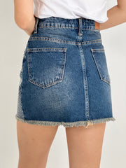 Gaiia Crystal-Embellished Denim Miniskirt
