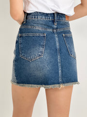 Gaiia Crystal-Embellished Denim Miniskirt