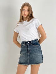 Gaiia Crystal-Embellished Denim Miniskirt