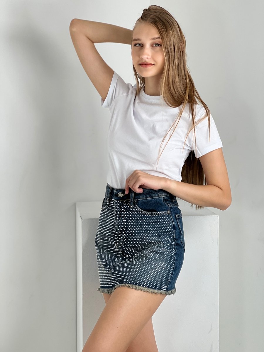 Gaiia Crystal - Embellished Denim Miniskirt - GAIIA