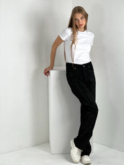 Gaiia Straight Jeans With Rhinestone