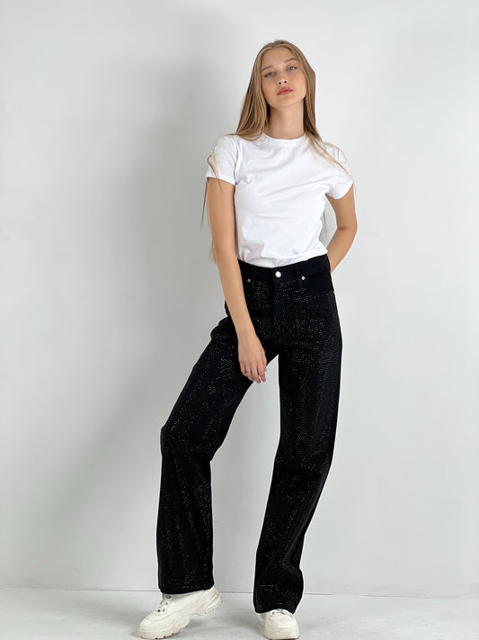 Gaiia Straight Jeans With Rhinestone