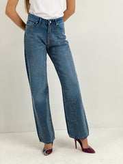 Gaiia Straight Jeans With Rhinestone