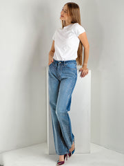 Gaiia Straight Jeans With Rhinestone