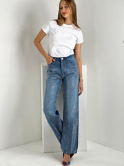 Gaiia Straight Jeans With Rhinestone