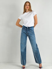 Gaiia Straight Jeans With Rhinestone