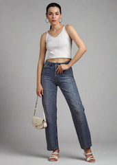 Gaiia Straight Jeans With Rhinestone