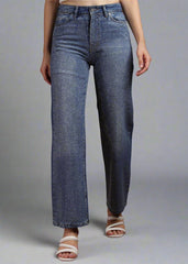 Gaiia Straight Jeans With Rhinestone