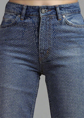 Gaiia Straight Jeans With Rhinestone