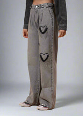 Gaiia Heart Design Wide Leg Denim