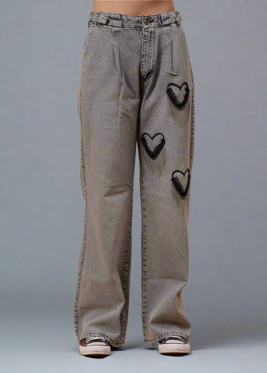 Gaiia Heart Design Wide Leg Denim