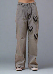 Gaiia Heart Design Wide Leg Denim
