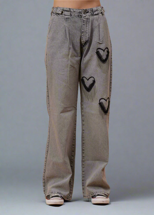 Gaiia Heart Design Wide Leg Denim