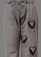Gaiia Heart Design Wide Leg Denim