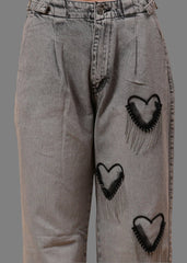 Gaiia Heart Design Wide Leg Denim
