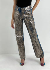 Gaiia Golden Leopard Print Straight Leg Denim