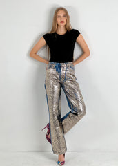 Gaiia Golden Leopard Print Straight Leg Denim