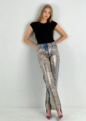 Gaiia Golden Leopard Print Straight Leg Denim