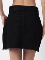 Gaiia Golden Leopard Print Denim Mini Skirt