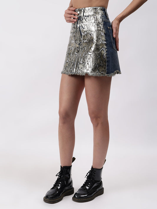 Gaiia Golden Snake Print Mini Skirt