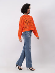 Gaiia Crew Neck Openwork Pullover