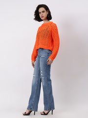 Gaiia Crew Neck Openwork Pullover