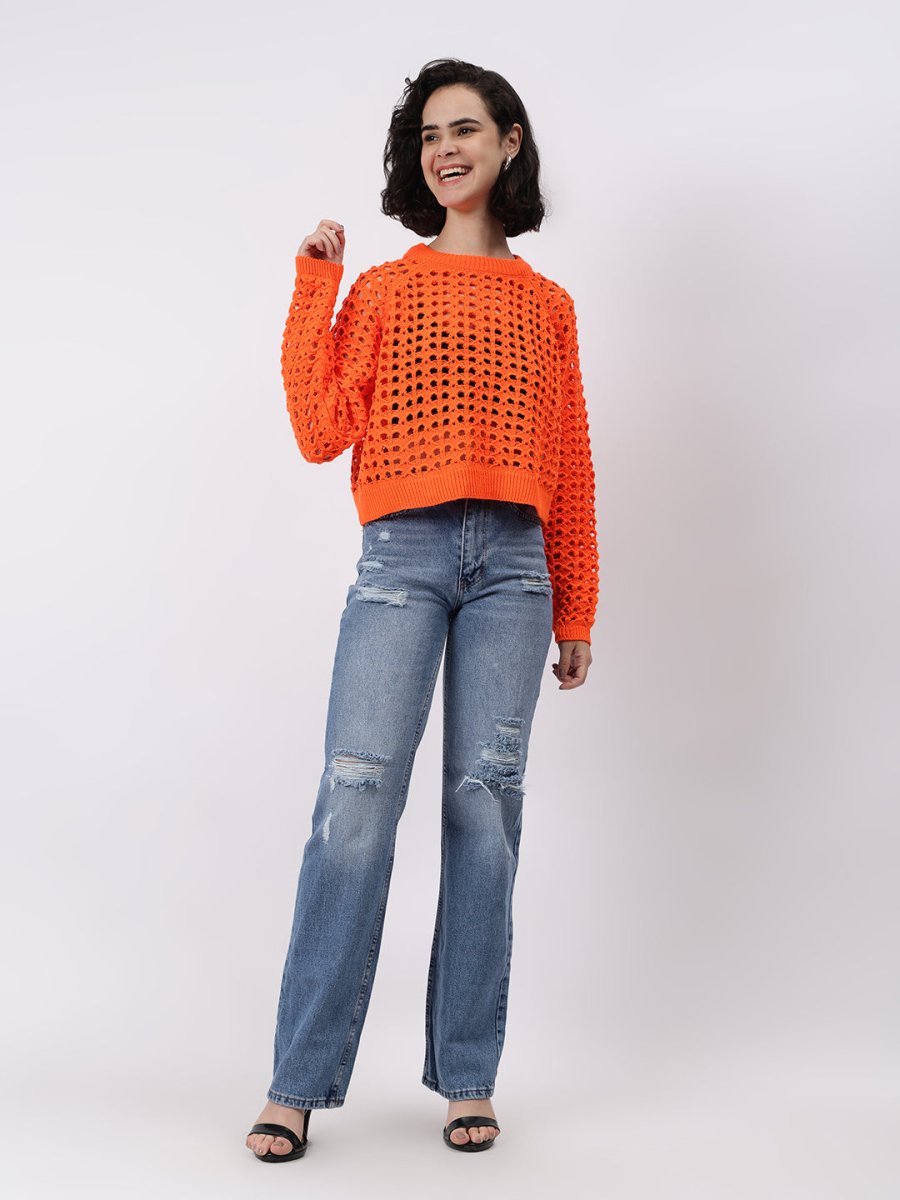Gaiia Crew Neck Openwork Pullover - GAIIA