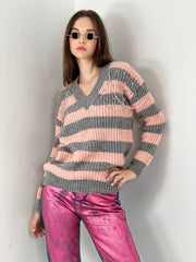 Gaiia Striped Pattern Oversize Knitwear Sweater