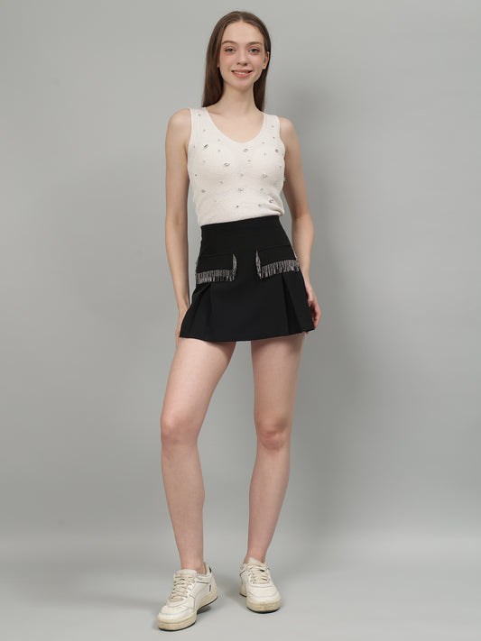 Gaiia Solid Colour Skorts With Embellished Pockets