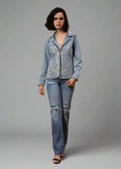 Gaiia Embroided Denim Blazer - Blue