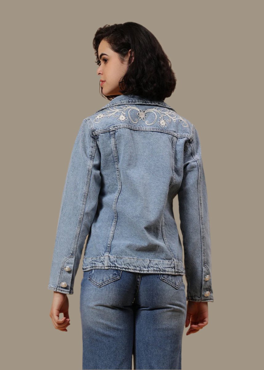 Gaiia Embroided Denim Blazer - Blue - GAIIA