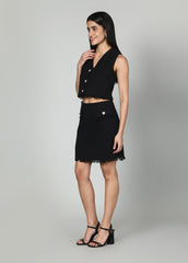 Gaiia Sleeveless Tweed Jacket And Mini Skirt Set