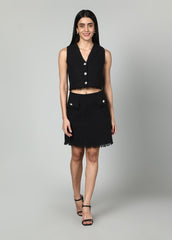 Gaiia Sleeveless Tweed Jacket And Mini Skirt Set