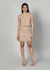Gaiia Sleeveless Tweed Jacket And Mini Skirt Set