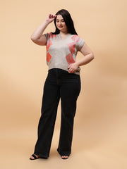 Gaiia Sleeveless V Neck Sweater With Print - Orange