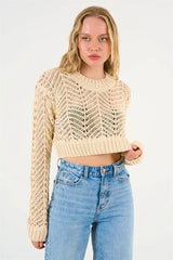 Gaiia Openwork Crop Sweater