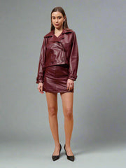 Gaiia Leather Double Breasted Trench Jacket - Cherry