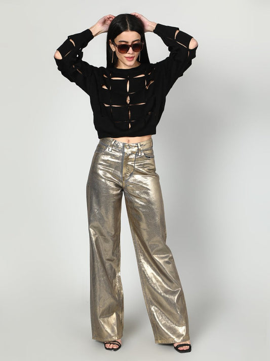 Gaiia Foil Effect Shimmer Straight Leg Denim - GAIIA