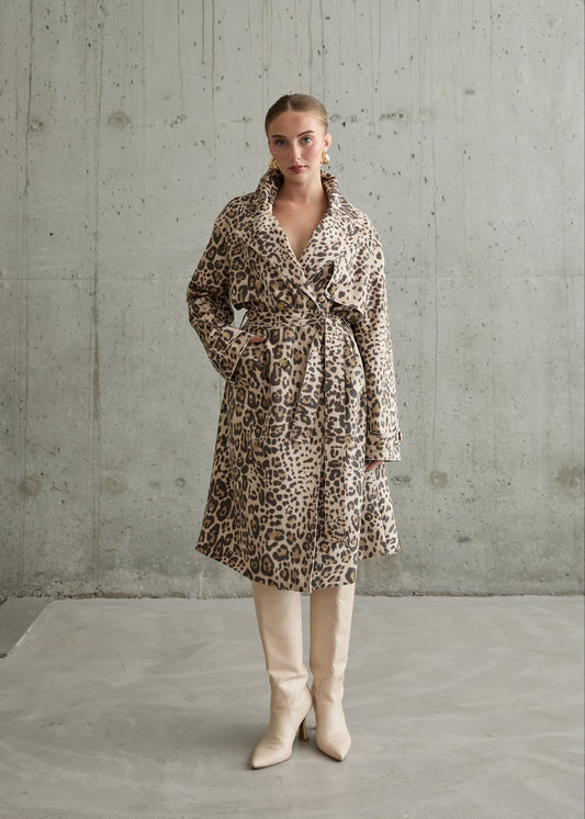 Gaiia Leopard Print Coat - Beige