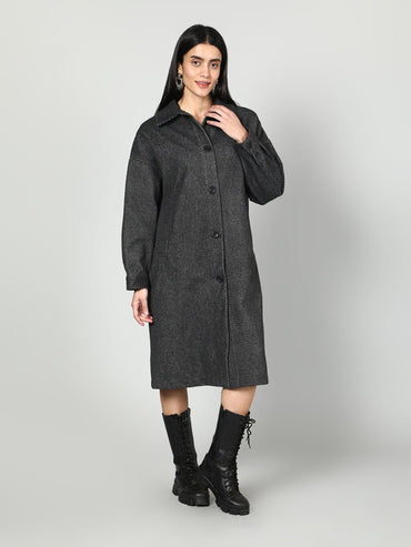 Gaiia Women Solid Colour Collared Neck Wool Coat - GAIIA