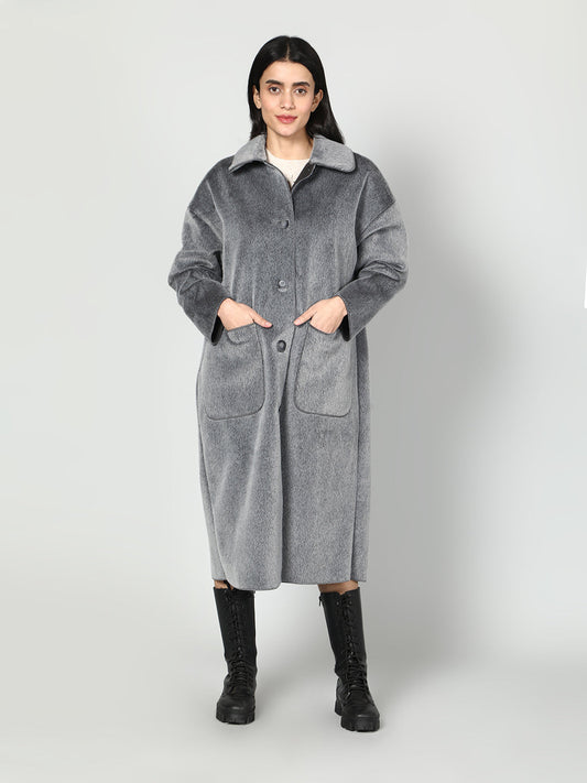 Gaiia Solid Colour Plush Woolen Coat