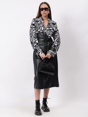 Gaiia Leopard Print Leather Zipper Coat