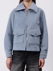 Gaiia Spread Collar Solid Zipper Tailored Jacket